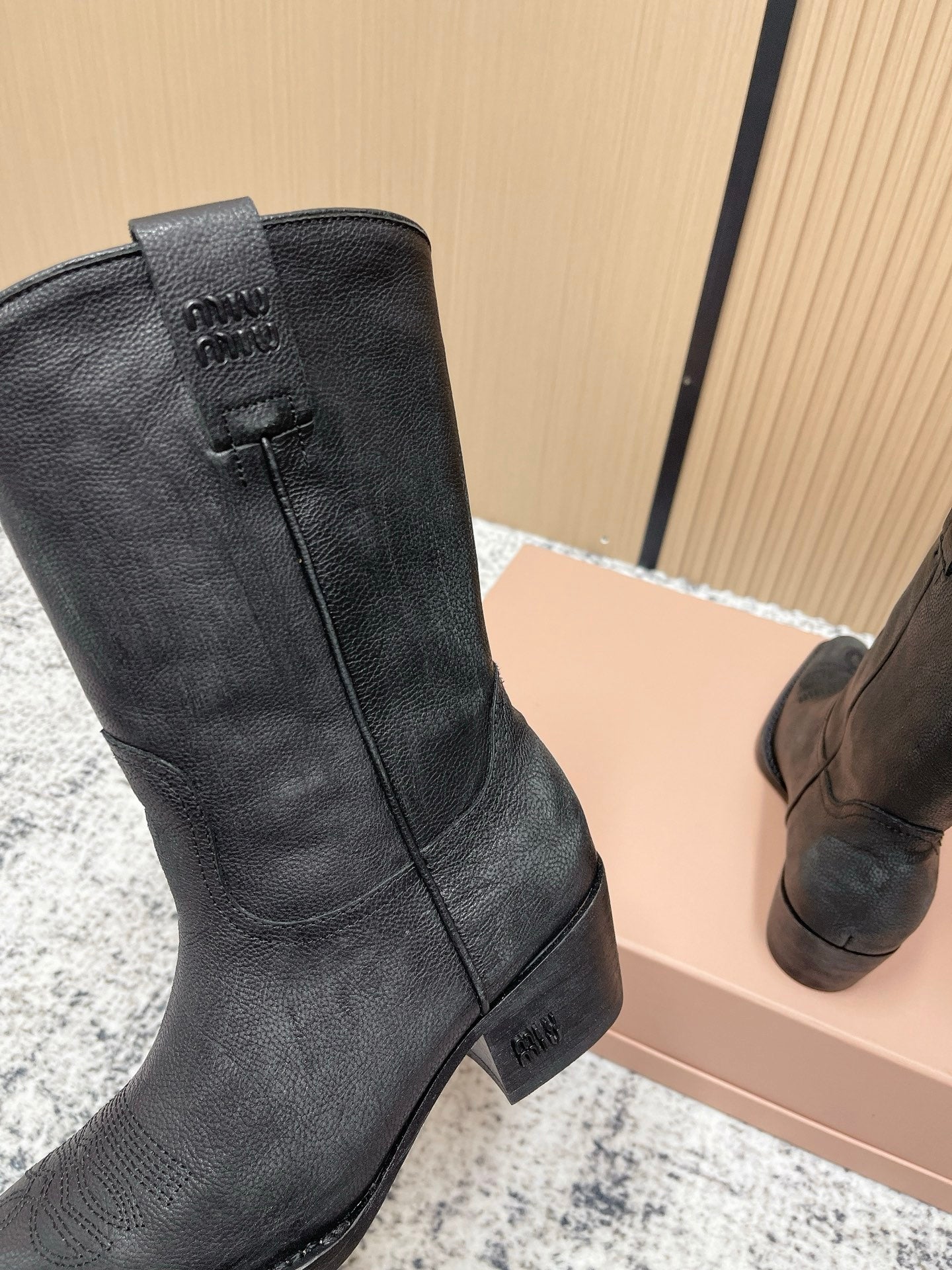 Miumiu Latest FW Western Cowboy Boots Black   Leather 533964