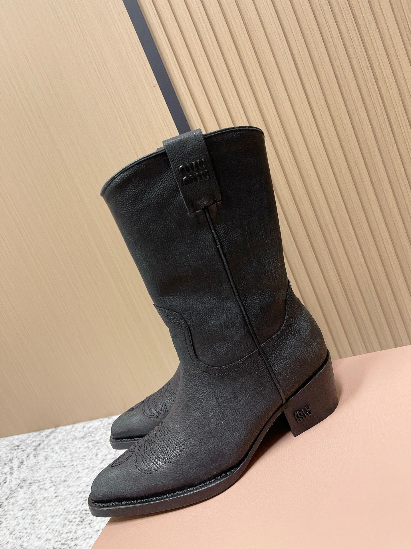 Miumiu Latest FW Western Cowboy Boots Black   Leather 533964