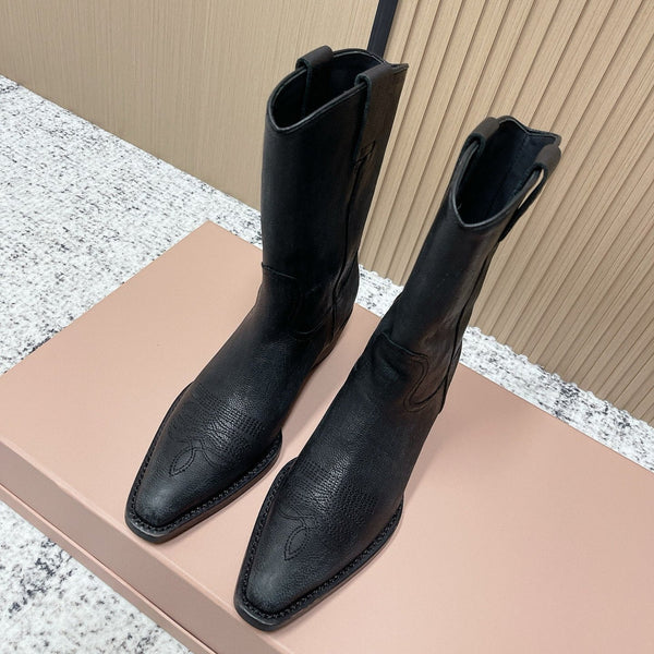 Miumiu Latest FW Western Cowboy Boots Black   Leather 533964