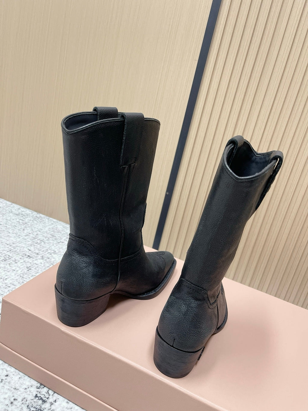 Miumiu Latest FW Western Cowboy Boots Black   Leather 533964
