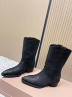 Miumiu Latest FW Western Cowboy Boots Black   Leather 533964
