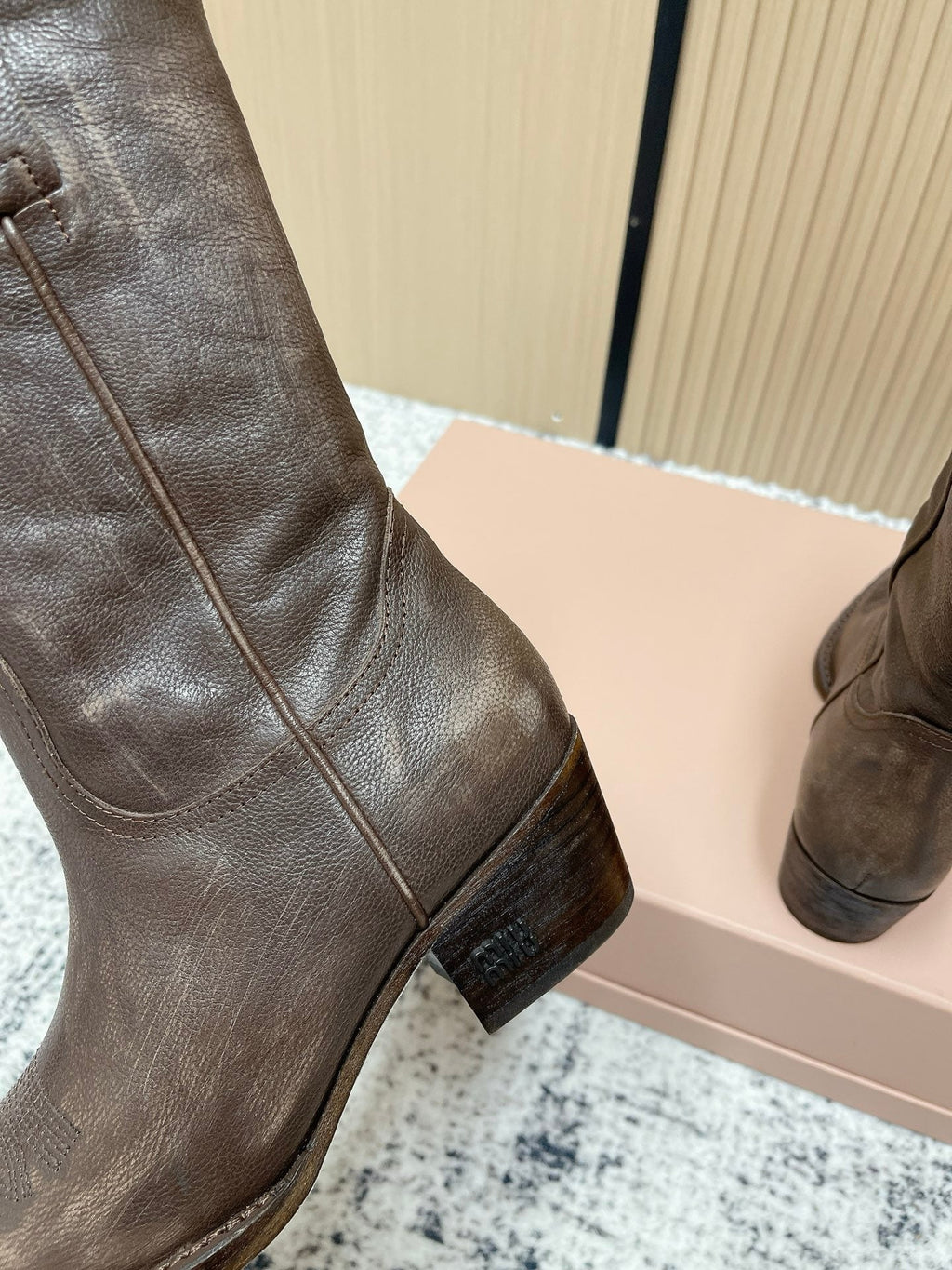Miumiu Latest FW Western Cowboy Boots Brown   Leather 533965