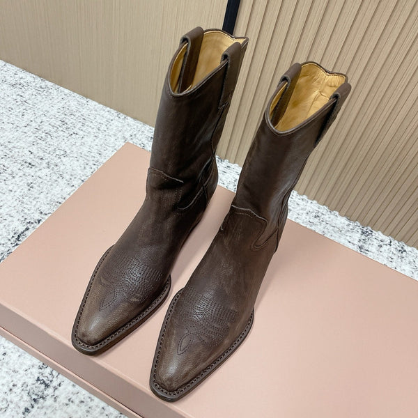 Miumiu Latest FW Western Cowboy Boots Brown   Leather 533965