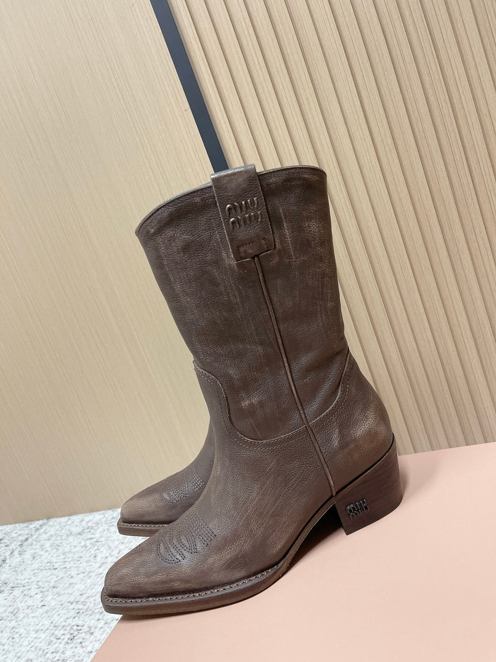 Miumiu Latest FW Western Cowboy Boots Brown   Leather 533965