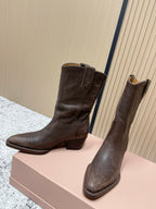 Miumiu Latest FW Western Cowboy Boots Brown   Leather 533965