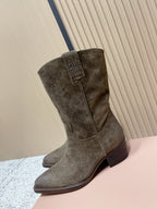 Miumiu Latest FW Western Cowboy Boots olive green  Suede 533967