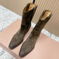 Miumiu Latest FW Western Cowboy Boots olive green  Suede 533967