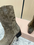 Miumiu Latest FW Western Cowboy Boots olive green  Suede 533967