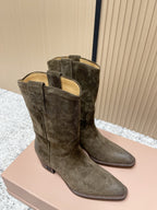 Miumiu Latest FW Western Cowboy Boots olive green  Suede 533967