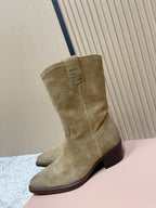 Miumiu Latest FW Western Cowboy Boots Beige Suede 533968