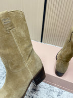 Miumiu Latest FW Western Cowboy Boots Beige Suede 533968