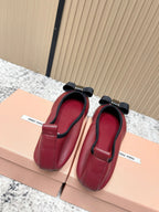 Miu Pointed-Toe Ballet Flats Dark Red Sheepskin 591564