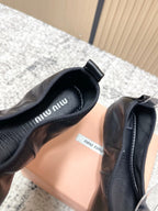 Miu Pointed-Toe Ballet Flats Black Sheepskin 591567