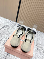 Miu Pointed-Toe Ballet Flats Ivory Sheepskin 591568