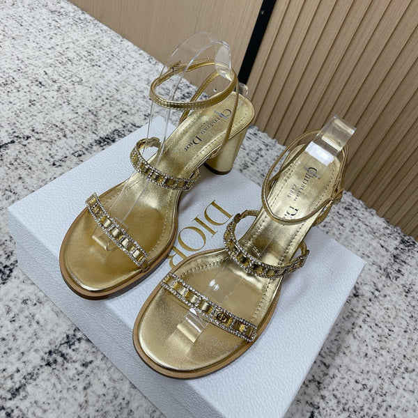 CD 26s High Heel Sandals 80 Gold Champage   Leather 643497