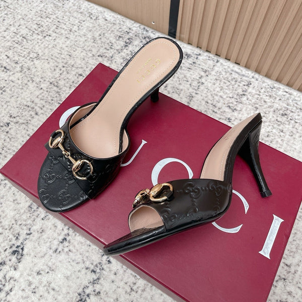 GG Sandal With Horsebit 8.5cm Black Shiny Leather 752225