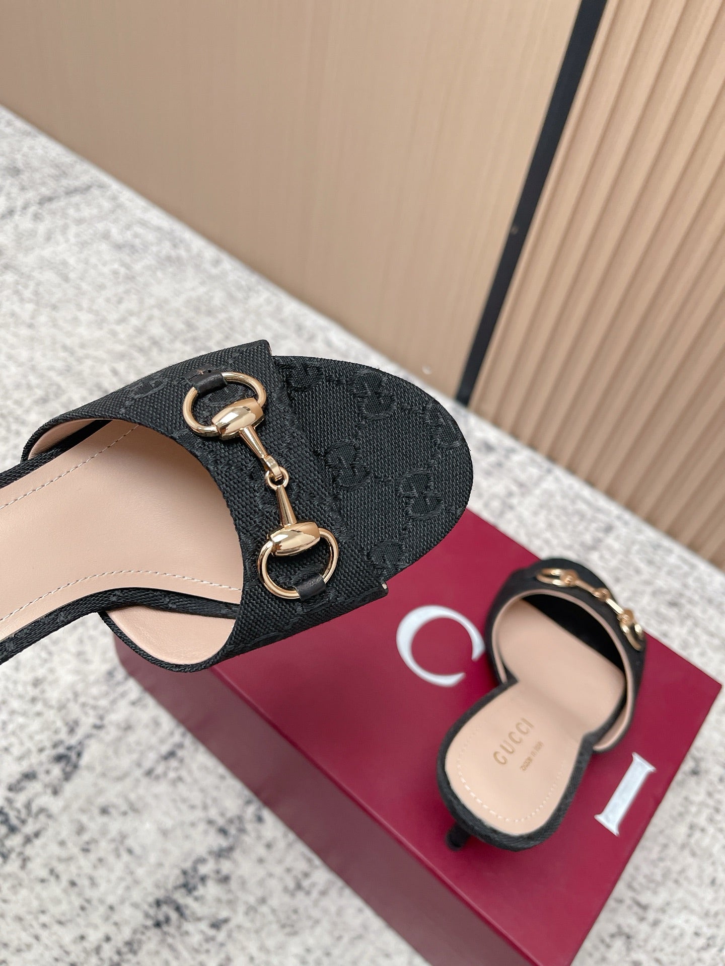 GG Sandal With Horsebit 8.5cm Black Canvas 752226