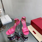 HIGH SANDAL 14CM IN BRIGHT PINK CALFSKIN AND TRANSPARENT PVC