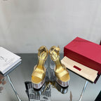 HIGH SANDAL 14CM IN GOLD CALFSKIN AND TRANSPARENT PVC