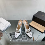 ALAIA AZZEDINE HIGH HEELS IN WHITE CALFSKIN WITH GOLD HARDWARE