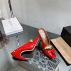 ALAIA AZZEDINE HIGH HEELS IN CHERRY RED CALFSKIN WITH GOLD HARDWARE