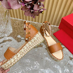 Rockstud Espadrille 45mm Brown leather sandals