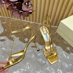 Jimmy Azie 85 In Gold Cowhide Sandals 581517