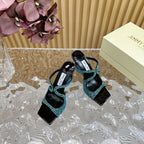 Jimmy Anise 105mm In Dark Green Pearl Studded Lambskin Mules 581534