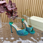 Jimmy Sandal 130mm In Duck Neck Blue Lambskin With Stone 581553