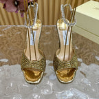 Jimmy Sandal 130mm In Gold Lambskin With Stone 581555