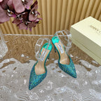 Jimmy Saeda 105 In Duck Neck Green Pearl Studded Lambskin Pumps 581503