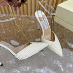 Jimmy Saeda 105 In White Pearl Studded Lambskin Pumps 581507