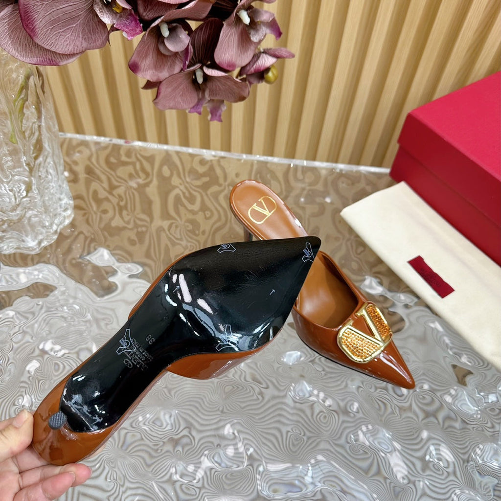 Vlogo Signature with Crystals Slingback Pump 70 Brown Calfskin