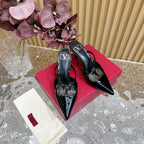 Vlogo Signature with Crystals Cut-Out Slingback Pump 70 Black Calfskin