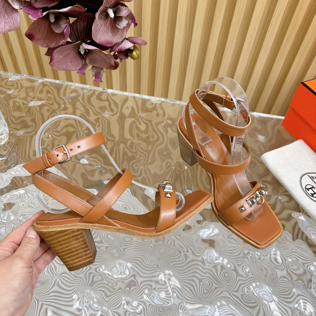hm iveresse sandal 65 gold brown calfskin
