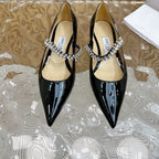 Jimmy Crystal-Strap Ballerina Shoes In Black Glossy Cowhide 641044