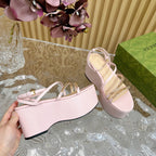 GG PLATFORM SANDAL PASTEL PINK CALFSKIN WITH CHAINS