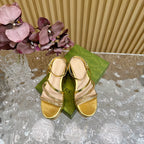 GG PLATFORM SANDAL METALLIC GOLD CALFSKIN WITH CHAINS