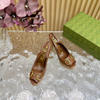 GG SANDAL WITH PLATFORM AND CLAMP CARAMEL LAMBSKIN