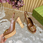 GG SANDAL WITH PLATFORM AND CLAMP CARAMEL LAMBSKIN