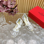Valentino Wedge High Heel Lace-Up Sandals 85mm In Brown Grey Mix White Canvas Fabric And Raffia 814613