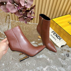FENDI FIRST 80 MM BOOTS IN SANGRIA RED CALFSKIN WITH GOLD HARDWARE