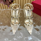 ROCKSTUD  -EFFECT PUMP WITH MATCHING STRAPS AND STUDS 95 MM GOLD CALFSKIN  AND MESH