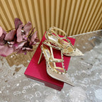ROCKSTUD  -EFFECT PUMP WITH MATCHING STRAPS AND STUDS 95 MM GOLD CALFSKIN  AND MESH