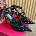 ROCKSTUD  -EFFECT PUMP WITH MATCHING STRAPS AND STUDS 95 MM BLACK CALFSKIN  AND MESH
