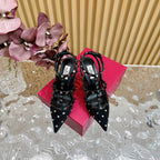 ROCKSTUD  -EFFECT PUMP WITH MATCHING STRAPS AND STUDS 95 MM BLACK CALFSKIN  AND MESH