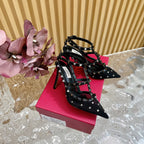 ROCKSTUD  -EFFECT PUMP WITH MATCHING STRAPS AND STUDS 95 MM BLACK CALFSKIN  AND MESH