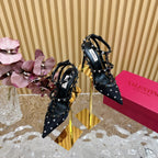 ROCKSTUD  -EFFECT PUMP WITH MATCHING STRAPS AND STUDS 95 MM BLACK CALFSKIN  AND MESH