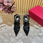ROCKSTUD  -EFFECT PUMP WITH MATCHING STRAPS AND STUDS 95 MM BLACK CALFSKIN  AND MESH