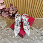 ROCKSTUD  -EFFECT PUMP WITH MATCHING STRAPS AND STUDS 95 MM SILVER CALFSKIN AND MESH